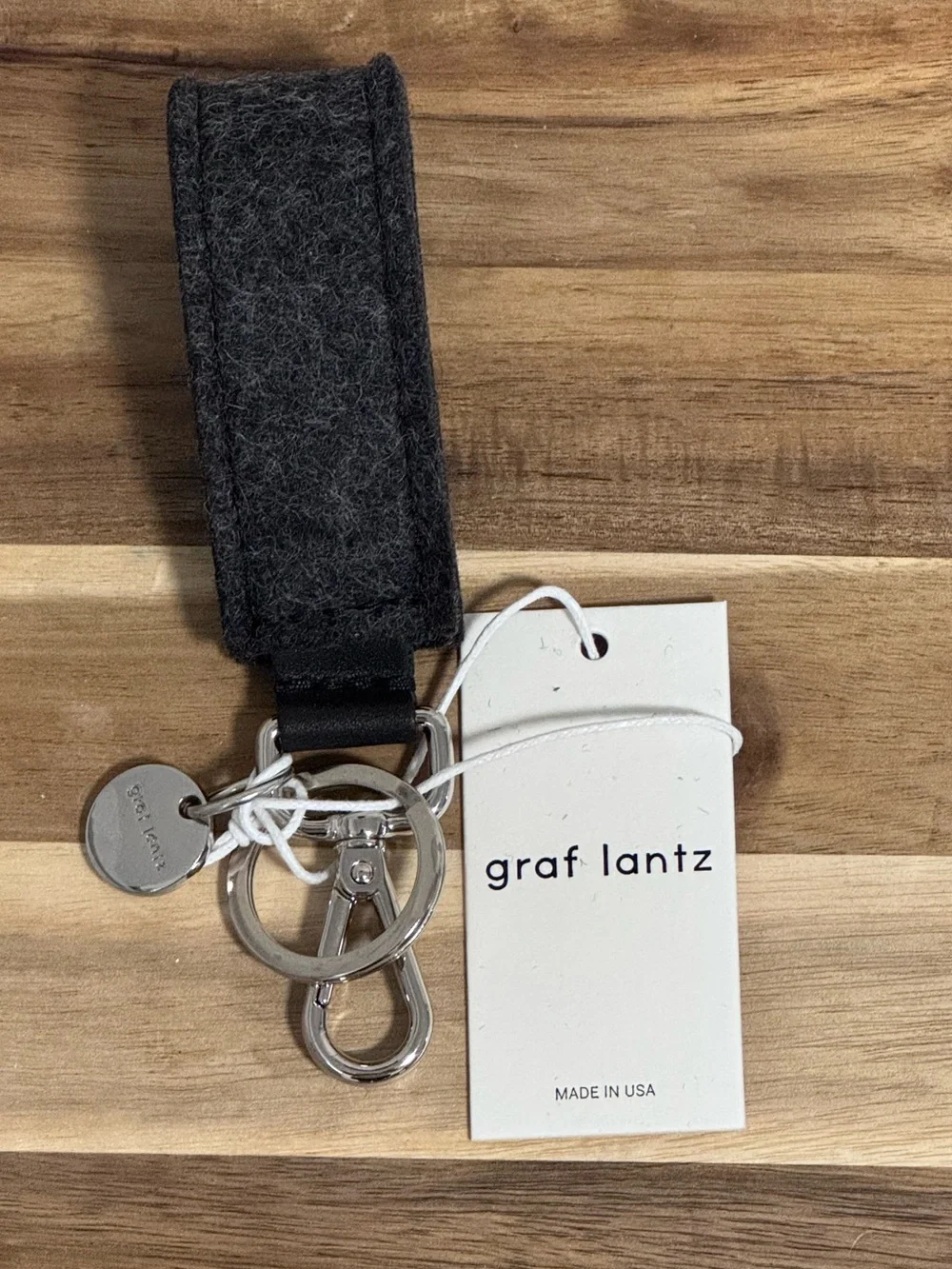 Graf Lantz Merino Wool Felt Loop Key Fob Charcoal Black NWT